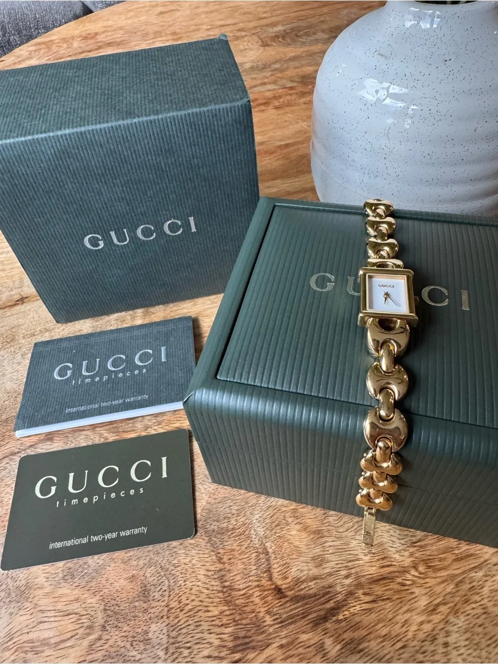Vintage Gucci 1800L Gold-Tone Quartz Watch with Original Box & Papers